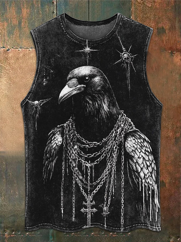 Gorgeous Dark Style Crow Print Casual Loose Tank Top