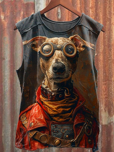 Men's Casual Pilot Dog Printed Tank Top