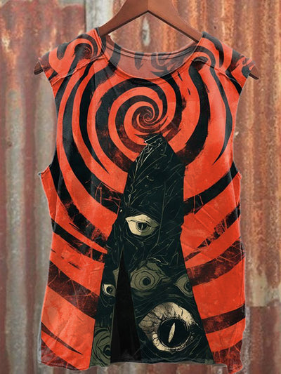 Vintage Illustration Print Casual Cotton Loose Tank Top