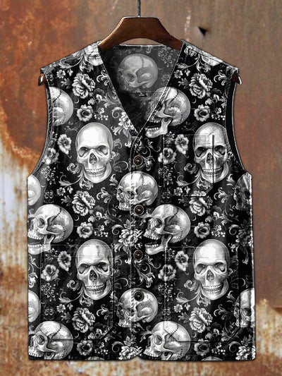 Workwear Style Skull Graffiti Print Casual Vest Jacket