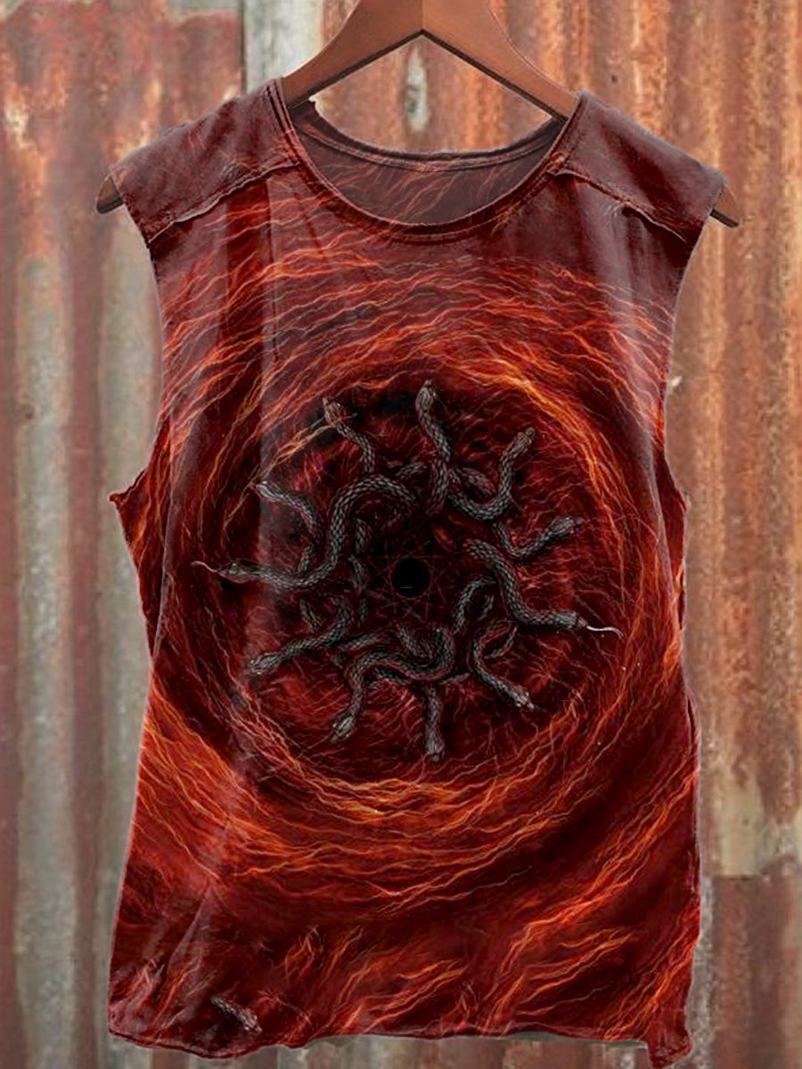 Gorgeous Snake Ring Illustration Casual Cotton Loose Tank Top