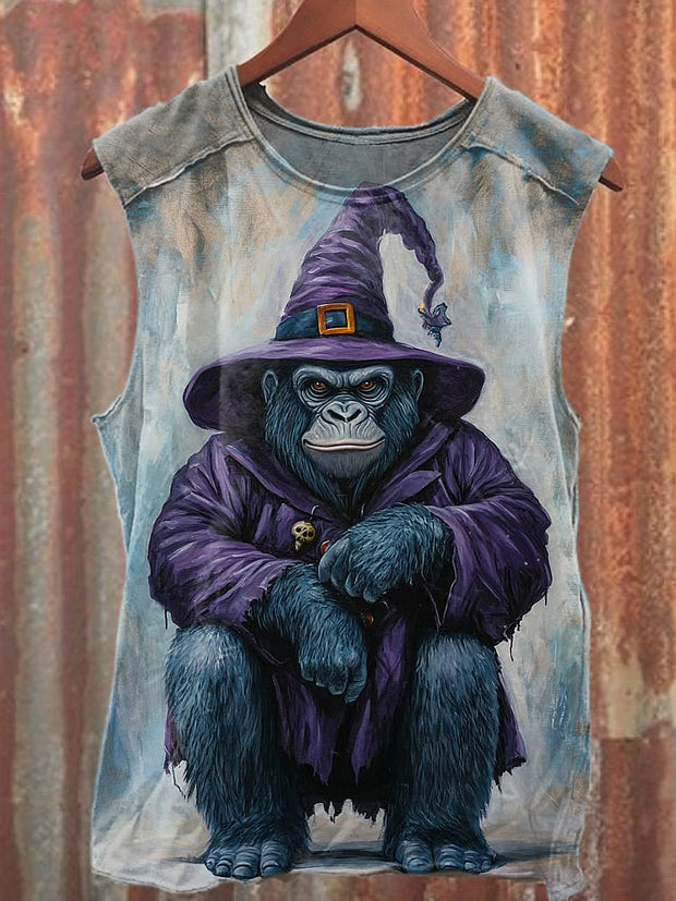 Men's Casual Wizard Gorilla Printed Tank Top