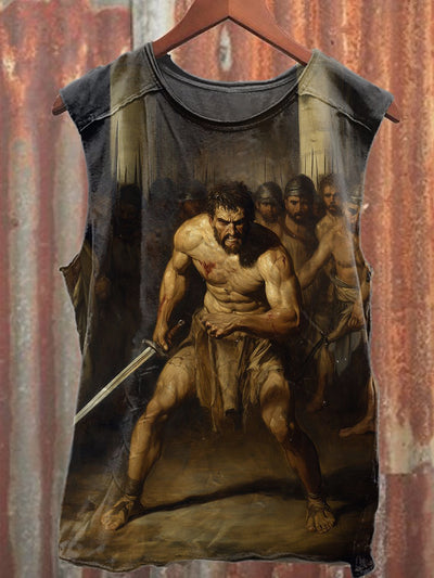 Roman Warrior Illustration Casual Cotton Loose Tank Top