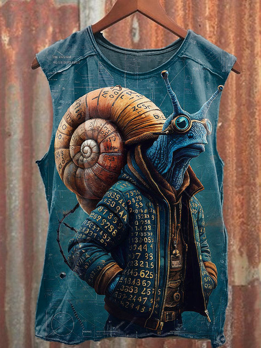 Men's Casual Mr. Snail Printed Tank Top