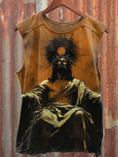 Jesus Print Loose Fit Tank Top