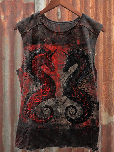 Retro Graffiti Print Casual Cotton Loose Tank Top