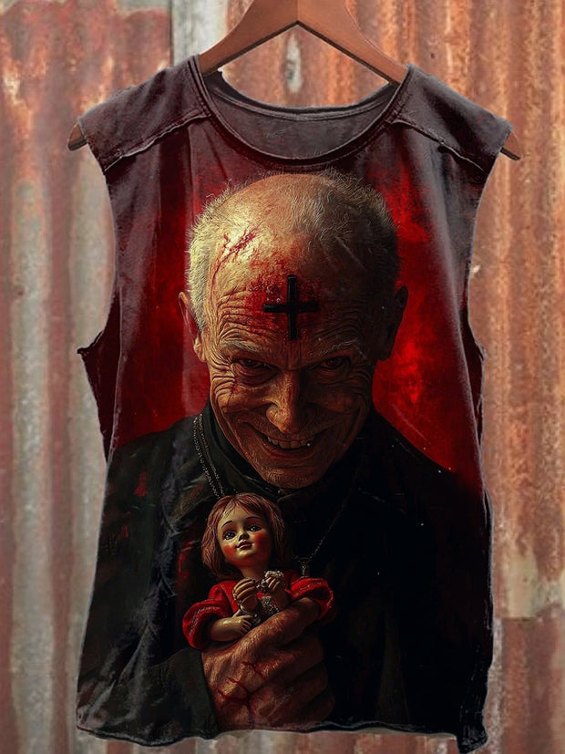 Evil Godfather Print Casual Loose Tank Top