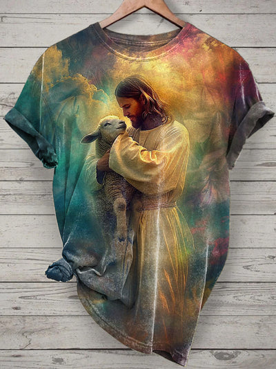 Unisex Jesus Printed Vintage Fashion Loose Short Sleeve T-Shirt