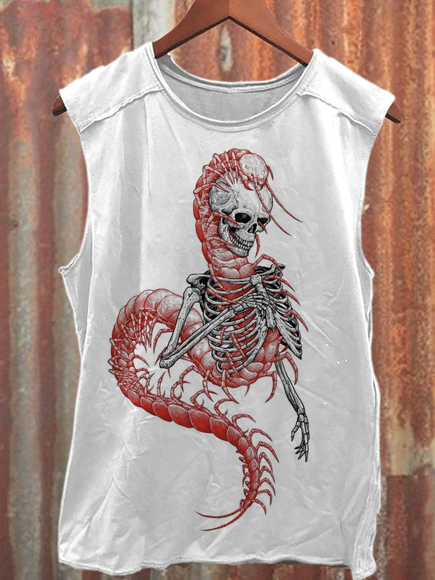 Retro Graffiti Print Casual Cotton Loose Tank Top