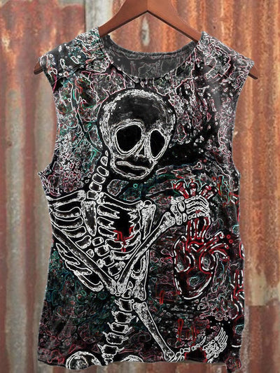 Gorgeous Skull Print Casual Cotton Loose Tank Top