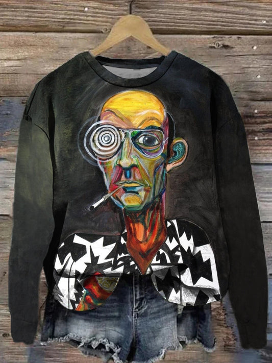 Retro Abstract Printed Crew-Neck Retro Fashion Loose Long Sleeved Sweatshirt