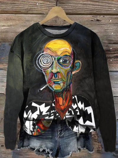 Retro Abstract Printed Crew-Neck Retro Fashion Loose Long Sleeved Sweatshirt