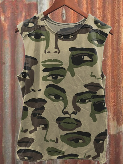 Vintage Textured Print Loose Fit Tank Top
