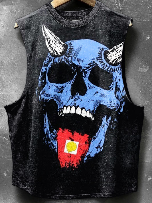 Retro Skull Print Casual Loose Tank Top
