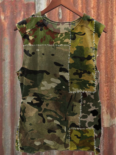 Vintage Textured Print Loose Fit Tank Top