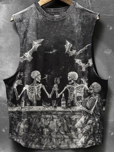 Retro Skull Print Casual Loose Tank Top