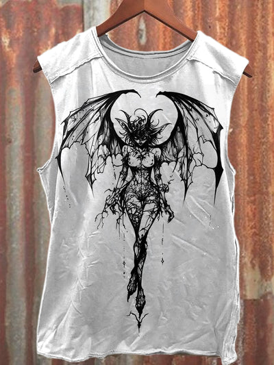 Simple Graffiti Print Casual Loose Tank Top