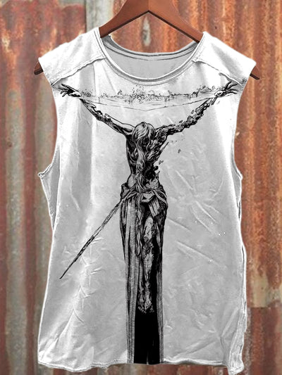 Simple Graffiti Print Casual Loose Tank Top