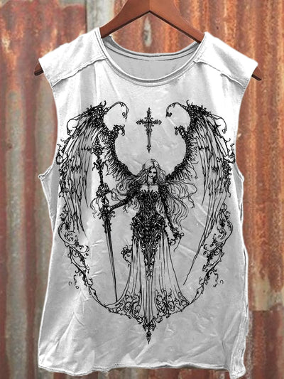 Simple Graffiti Print Casual Loose Tank Top
