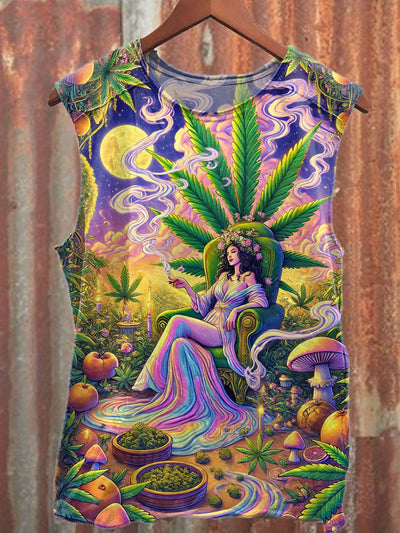 Fantasy Hemp Leaf Print Casual Loose Tank Top