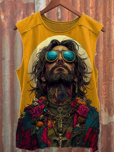 Retro Illustration Printed Casual Loose Tank Top