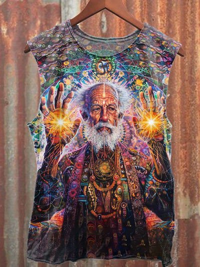 Fantasy World Graffiti Print Loose Cotton Tank Top