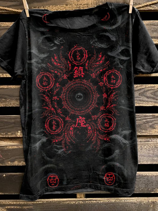 Exorcist Spell Illustration Print Casual Loose T-Shirt