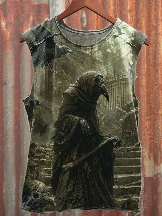 Vintage Witch Doctor Print Loose Cotton Tank Top