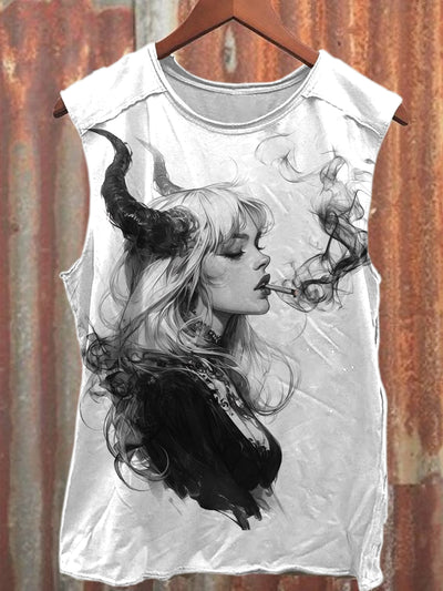 Retro Graffiti Tattoo Print Loose Cotton Tank Top