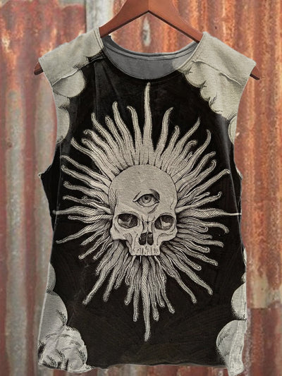 Retro Graffiti Skull Print Loose Cotton Tank Top