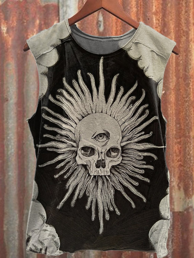 Retro Graffiti Skull Print Loose Cotton Tank Top
