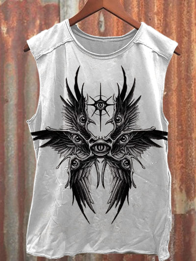 Retro Tattoo Angel Print Loose Cotton Tank Top