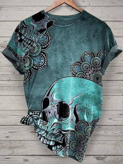 Unisex Skull Printed Vintage Fashion Loose Short Sleeve T-Shirt