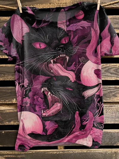 Funny Graffiti Cat Print Casual Loose T-Shirt