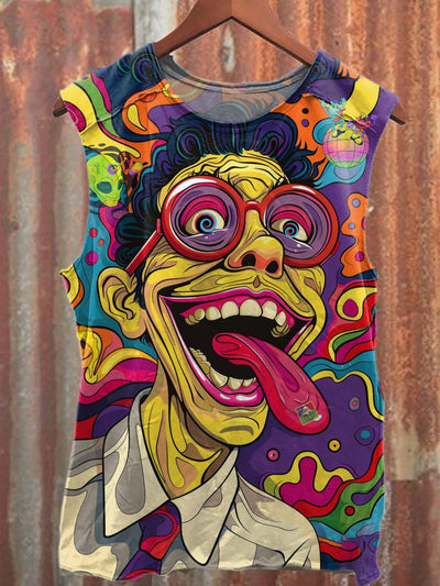 Gorgeous Graffiti Print Casual Loose Cotton Tank Top