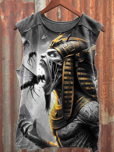 Retro Abstract Graffiti Print Loose Cotton Tank Top