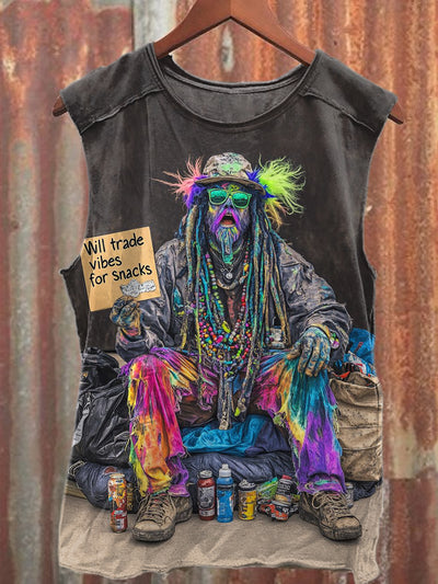 Gorgeous Graffiti Print Casual Loose Cotton Tank Top