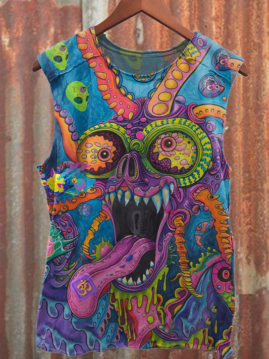 Gorgeous Graffiti Print Casual Loose Cotton Tank Top