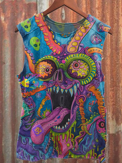 Gorgeous Graffiti Print Casual Loose Cotton Tank Top