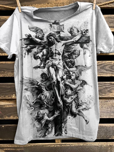 Retro Simple Style Jesus Print Casual Loose T-Shirt