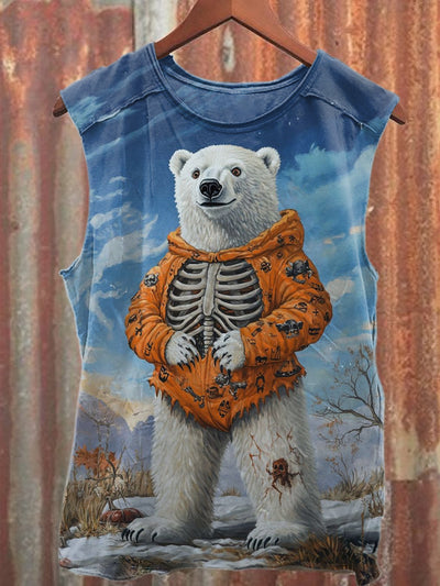 Fun Polar Bear Graffiti Print Loose Cotton Tank Top