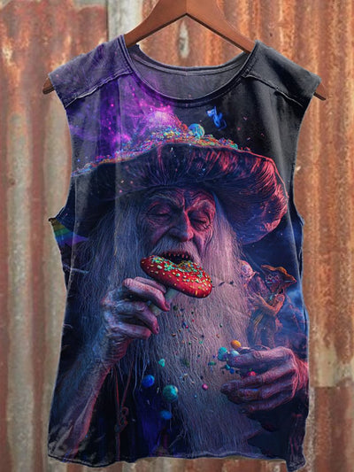 Fantasy Mushroom World Graffiti Print Loose Cotton Tank Top