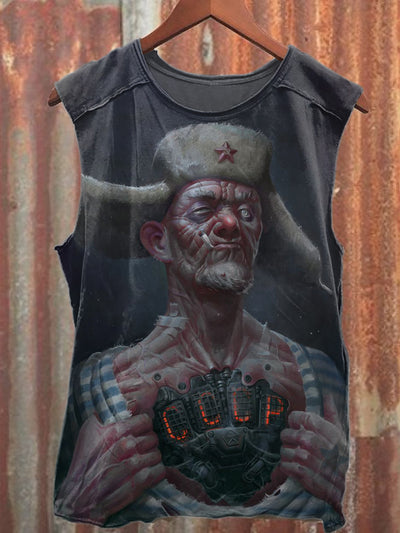 Vintage Abstract Bomb Print Loose Cotton Tank Top
