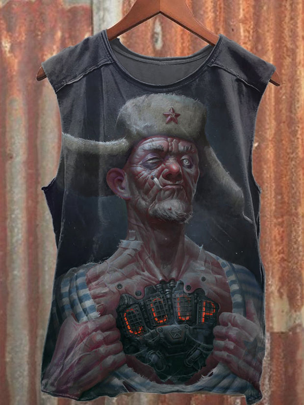 Vintage Abstract Bomb Print Loose Cotton Tank Top