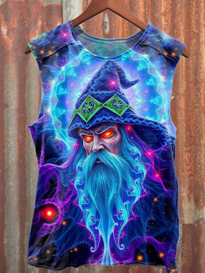 Fantasy World Graffiti Print Loose Cotton Tank Top