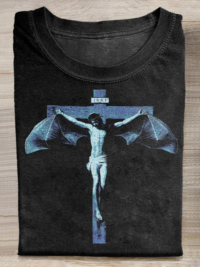 Retro Graffiti Jesus Print Casual Loose T-shirt