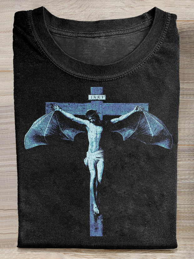 Retro Graffiti Jesus Print Casual Loose T-shirt