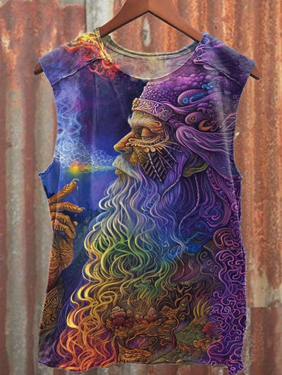 Fantasy World Graffiti Print Loose Cotton Tank Top