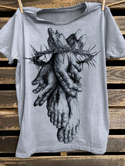 Retro Simple Style Jesus Print Casual Loose T-Shirt