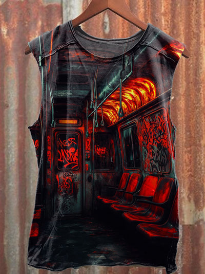Retro Graffiti Print Casual Cotton Loose Tank Top